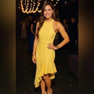 Venus Yellow Asymmetrical Ruffle Hem Sleeveless Dress